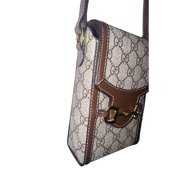 Gucci Horsebit Canvas & Leather Crossbody Bag 7.5x4.5 Inches Adjustable Strap - Picture 5 of 14